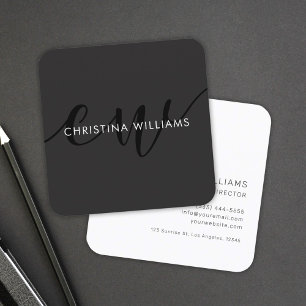 Carte De Visite Carré Élégant minimaliste moderne Monogramme noir blanc