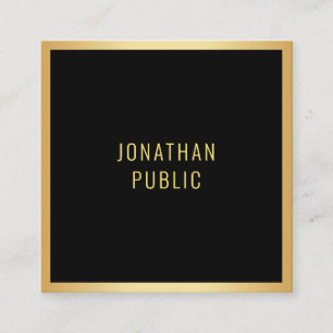 Carte De Visite Carré Élégant minimaliste moderne noir et or Modèle