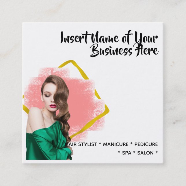 Carte De Visite Carré Elégant modèle cheveux longs faux or blush aquarel (Devant)