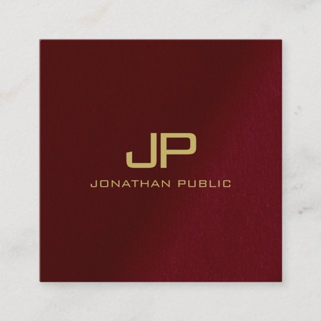 Carte De Visite Carré Élégant Modèle personnalisé Monogramme de texte or (Devant)