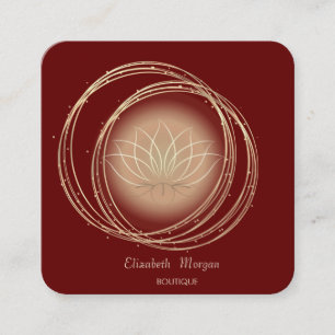 Carte De Visite Carré Élégant Moderne Cercles Dorés Lotus Rouge