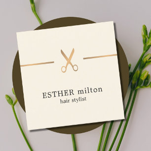 Carte De Visite Carré Élégant moderne Chic Faux Gold Scissor Styliste de
