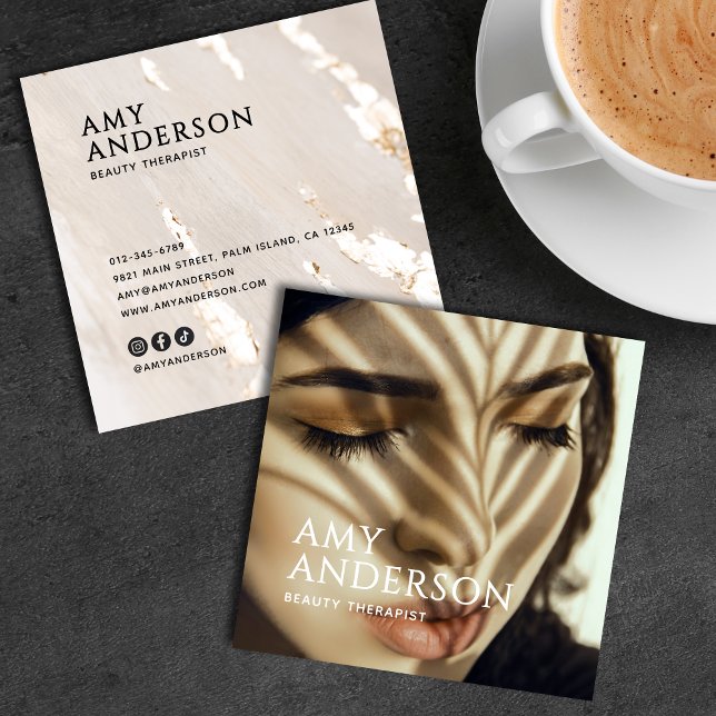 Carte De Visite Carré Élégant moderne luxe classique photo d'huile d'or (Créateur téléchargé)