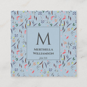Carte De Visite Carré Élégant MONOGRAM Bleu Dusky Floral