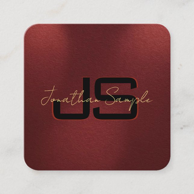 Carte De Visite Carré Élégant Monogramme Initiales Gold Couleur Texte (Devant)