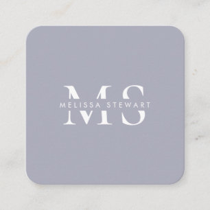 Carte De Visite Carré Élégant monogramme moderne gris argent arrondi