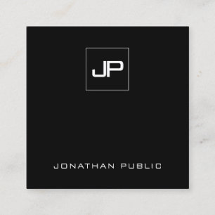 Carte De Visite Carré Élégant Monogramme noir et blanc Modèle initial