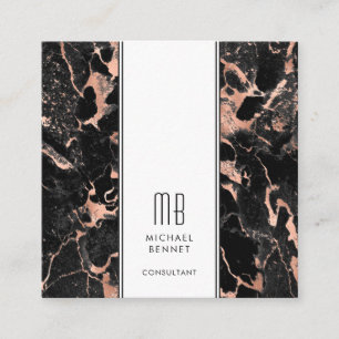 Carte De Visite Carré Élégant Monogramme Rose Gold Noir Consultant
