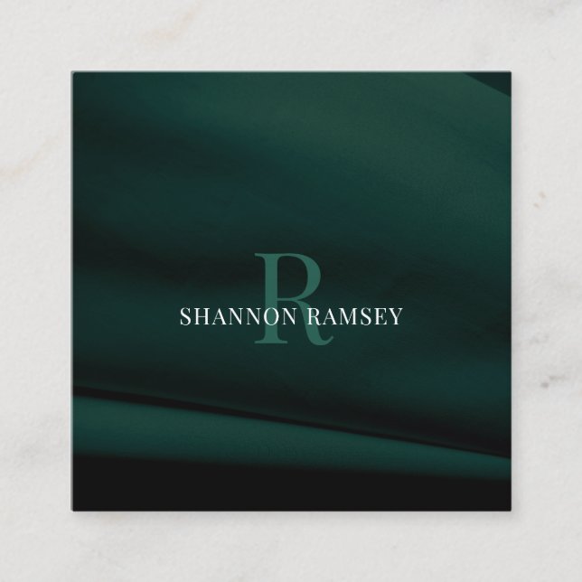 Carte De Visite Carré Élégant Monogramme vert émeraude (Devant)