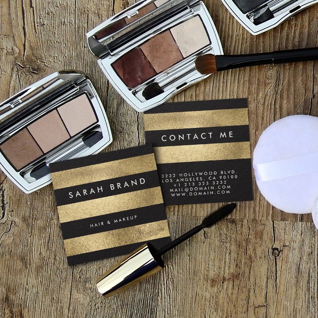 Carte De Visite Carré Elégant noir et Faux or Foil Grandes (Créateur téléchargé)