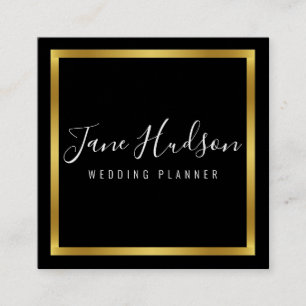 Carte De Visite Carré Élégant Noir Or Minimaliste Modifiable 2,5 x 2,5 S