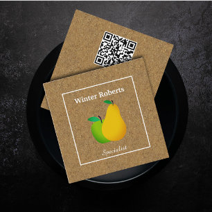 Carte De Visite Carré Élégant nutritionniste qr code kraft professionnel