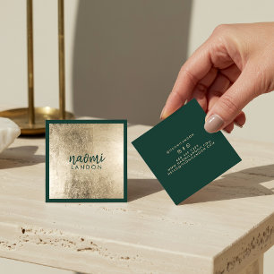 Carte De Visite Carré Elégant or chic et vert foncé moderne minimaliste