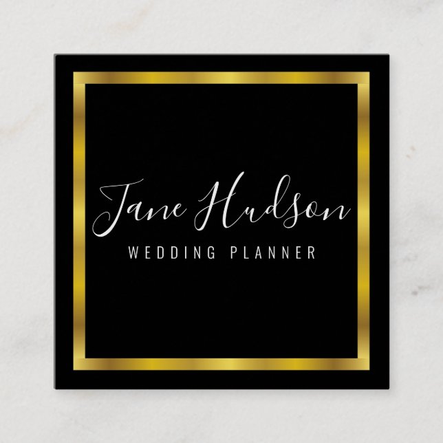 Carte De Visite Carré Élégant Or Noir Minimaliste Modifiable 2,5x2,5 Car (Devant)