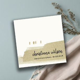 CARTE DE VISITE CARRÉ ÉLÉGANT PALE GOLD BLACK BRUSH STROKE CALLIGRAPHI