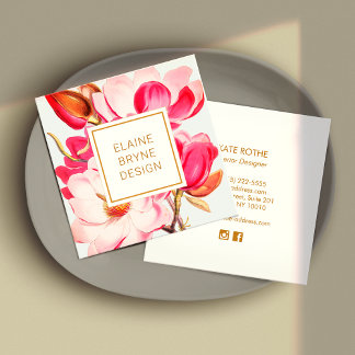 Carte De Visite Carré Elégant Pink Magnolia Aquarelle Floral Carré Bus