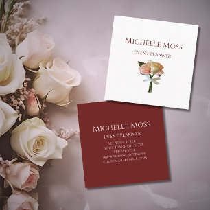 Carte De Visite Carré Élégant planificateur d'événements Botanical Blush