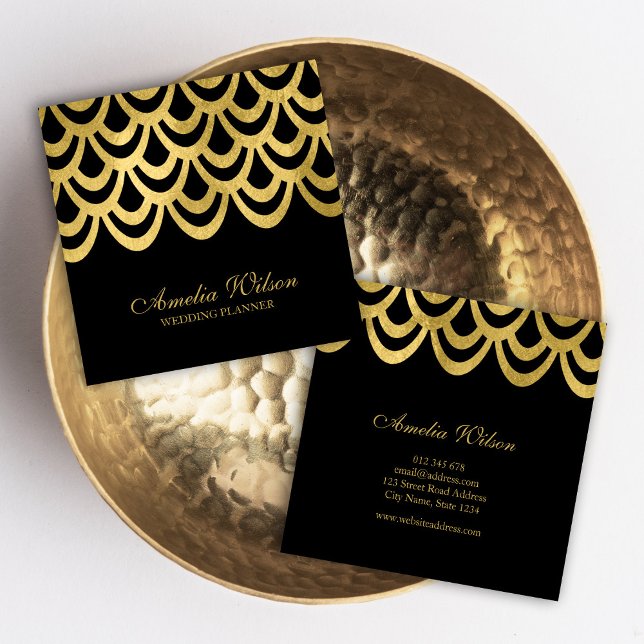 Carte De Visite Carré Élégant planificateur d'événements Noir Gras Géomé (Créateur téléchargé)