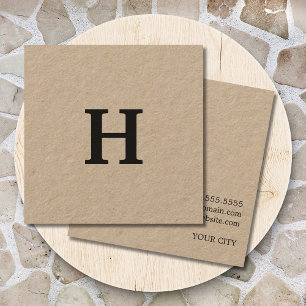 Carte De Visite Carré Élégant professionnel minimal Kraft Monogramme noi