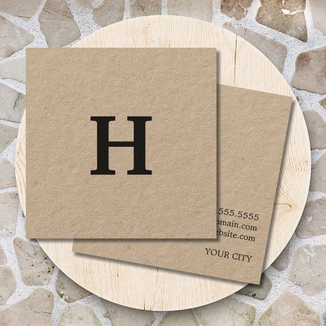 Carte De Visite Carré Élégant professionnel minimal Kraft Monogramme noi (Créateur téléchargé)