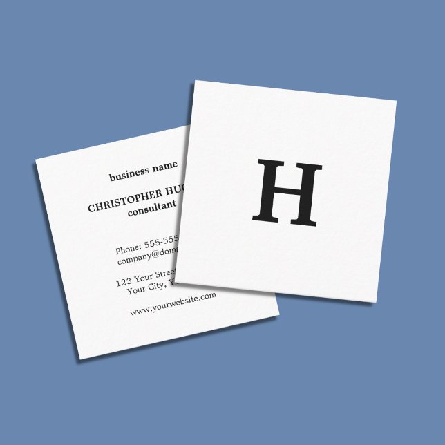 Carte De Visite Carré Élégant professionnel minimal noir blanc monogramm (Créateur téléchargé)