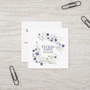 Carte De Visite Carré Elégant Purple Aquarelle Fleurs Location de vacanc