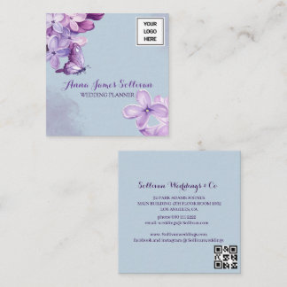 Carte De Visite Carré Elegant Purple Watercolor Wedding Planner Logo