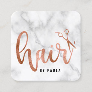 Carte De Visite Carré Elégant rose ciseaux de marbre doré coiffeuse