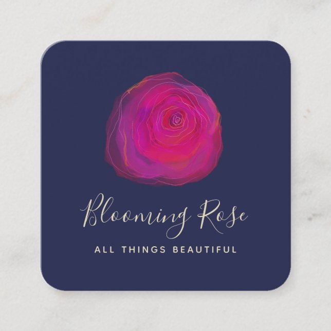 Carte De Visite Carré Elégant Rose d'aquarelle rose Carré floral (Devant)