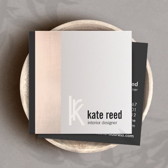 Carte De Visite Carré Élégant Rose en cuivre or Carré en bande (Créateur téléchargé)