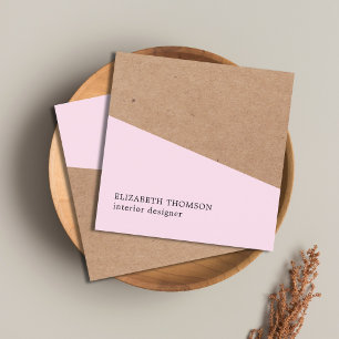 Carte De Visite Carré Elégant Rose Faux Kraft Design d'intérieur géométr