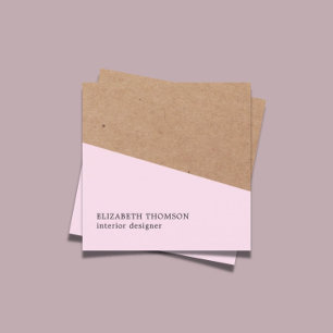 Carte De Visite Carré Elégant Rose Faux Kraft Design d'intérieur géométr