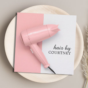 Carte De Visite Carré Elégant rose moderne cheveux blanc Styliste Photo