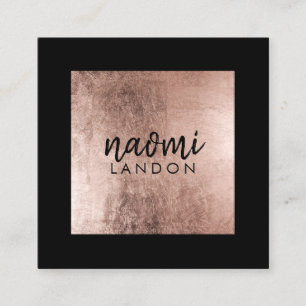 Carte De Visite Carré Elégant rose or moderne carré minimaliste noir
