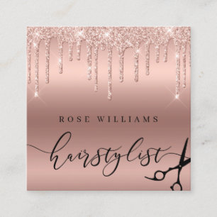 Carte De Visite Carré Elégant rose parties scintillant ciseaux de d'or