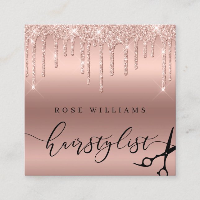 Carte De Visite Carré Elégant rose parties scintillant ciseaux de  d'or  (Devant)