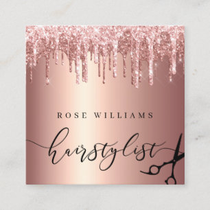 Carte De Visite Carré Elégant rose parties scintillant ciseaux de d'or