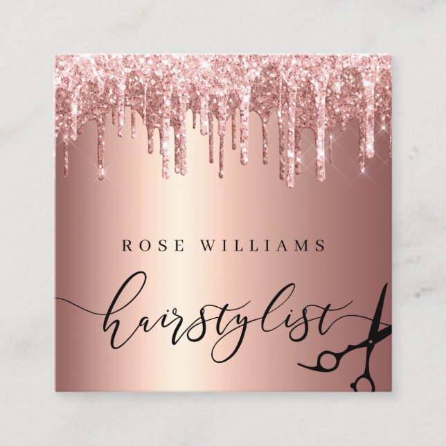 Carte De Visite Carré Elégant rose parties scintillant ciseaux de  d'or  (Devant)