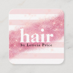 Carte De Visite Carré Elégant rose rose or parties scintillant rayures c