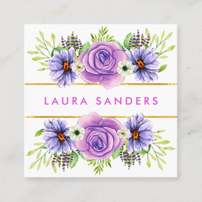 Carte De Visite Carré Elégant Rosé Rose Rose Rose Lilac cheveux et maqui (Devant)