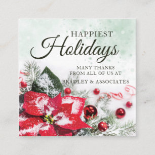 Carte De Visite Carré Élégant Rouge Poinsettia Entreprise Noël