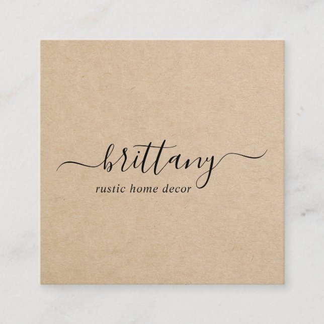 Carte De Visite Carré Élégant Script Signature Brown Simple Rustique (Devant)
