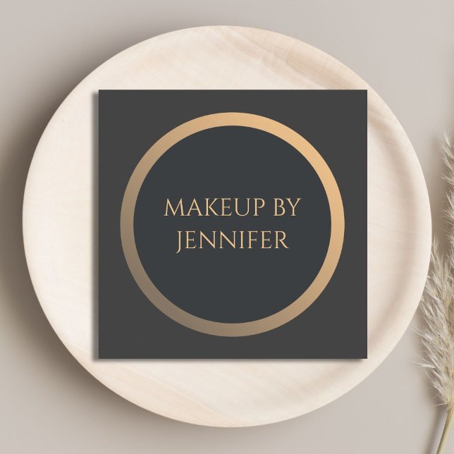 Carte De Visite Carré Élégant Simple Faux foncé Gold Cercle maquillage A (Créateur téléchargé)