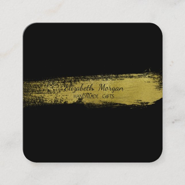 Carte De Visite Carré Élégant simple Faux Gold Foil Broke, Noir (Devant)