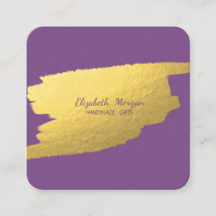 Carte De Visite Carré Élégant Simple Violet, Faux Coup de Pinceau en Feu