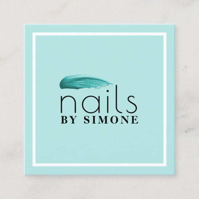 Carte De Visite Carré Élégant trait de vernis à ongles turquoise minimal (Devant)