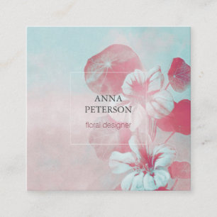 Carte De Visite Carré Elégant Vintage Pastel Rose Bleu Fleurs