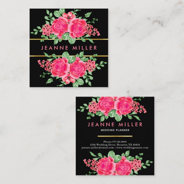 Carte De Visite Carré Élégant Wedding planner Fuchsia rose (Devant / Derrière)