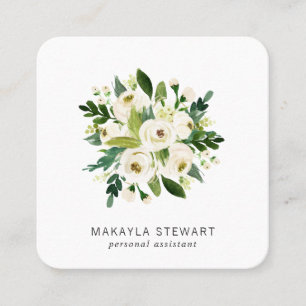 Carte De Visite Carré Elégante aquarelle blanche Bouquet floral