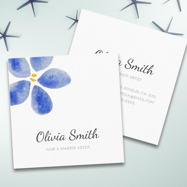 Carte De Visite Carré Elégante Aquarelle Bleue Simple Beauté Florale (Créateur téléchargé)